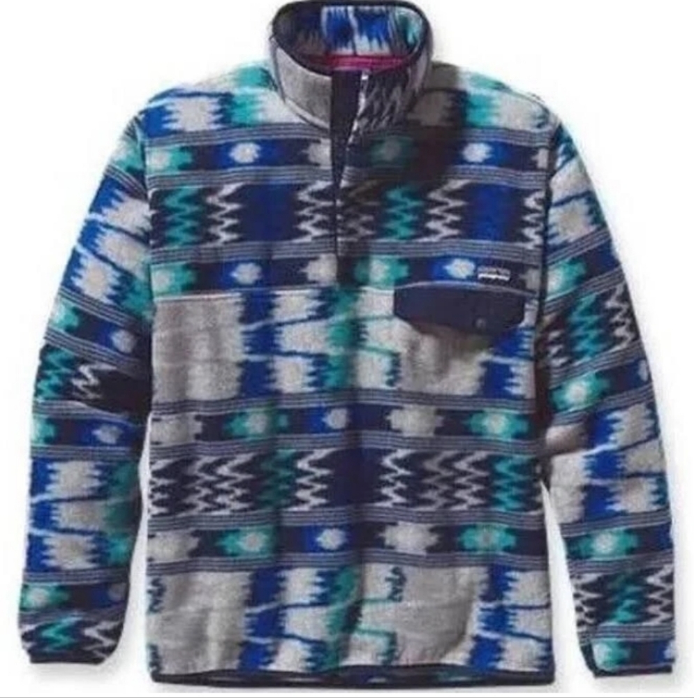 Patagonia Women's Synchilla Snap-T Fleece Pullover Nepali Dhoti Marathon Blue Me